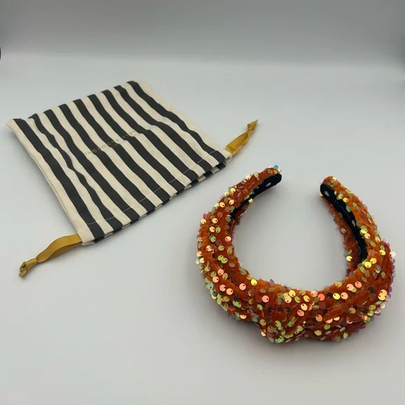 Lele Sadoughi Orange Sequin Knotted Headband - Picture 2 of 16